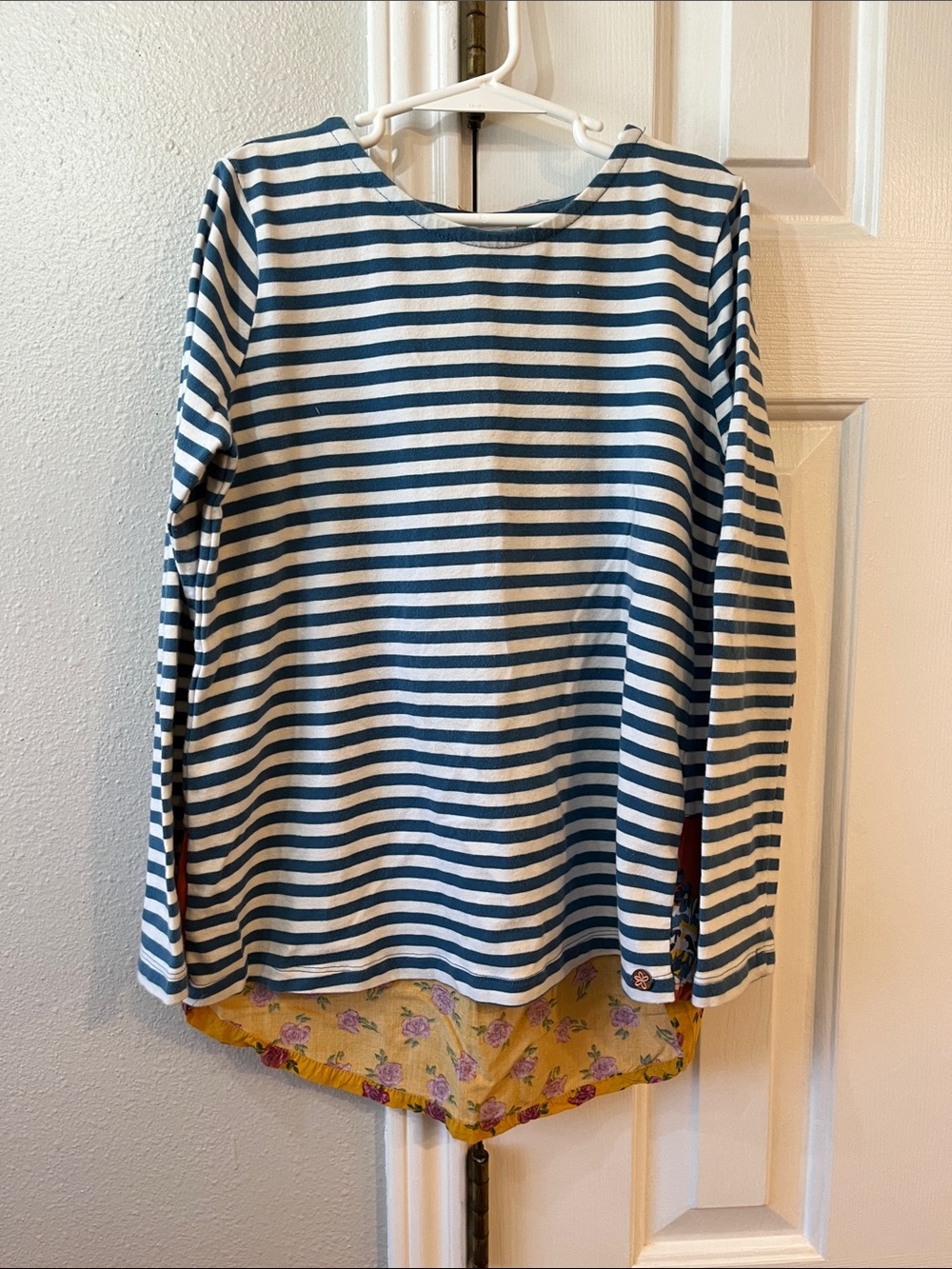 Matilda Jane Blue & White Striped Long-Sleeve Top with Yellow Floral Hem